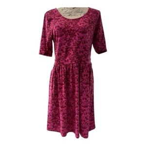 LANDS’ END fit and flare pink burgundy sz Medium, pockets, half-sleeves, cotton